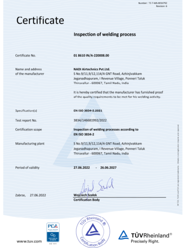 NADI Certificate - Inspection of Welding Process