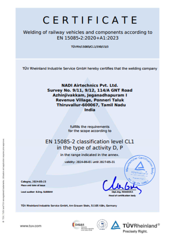 Nadi Certificate - WElding of Railway Vehicles